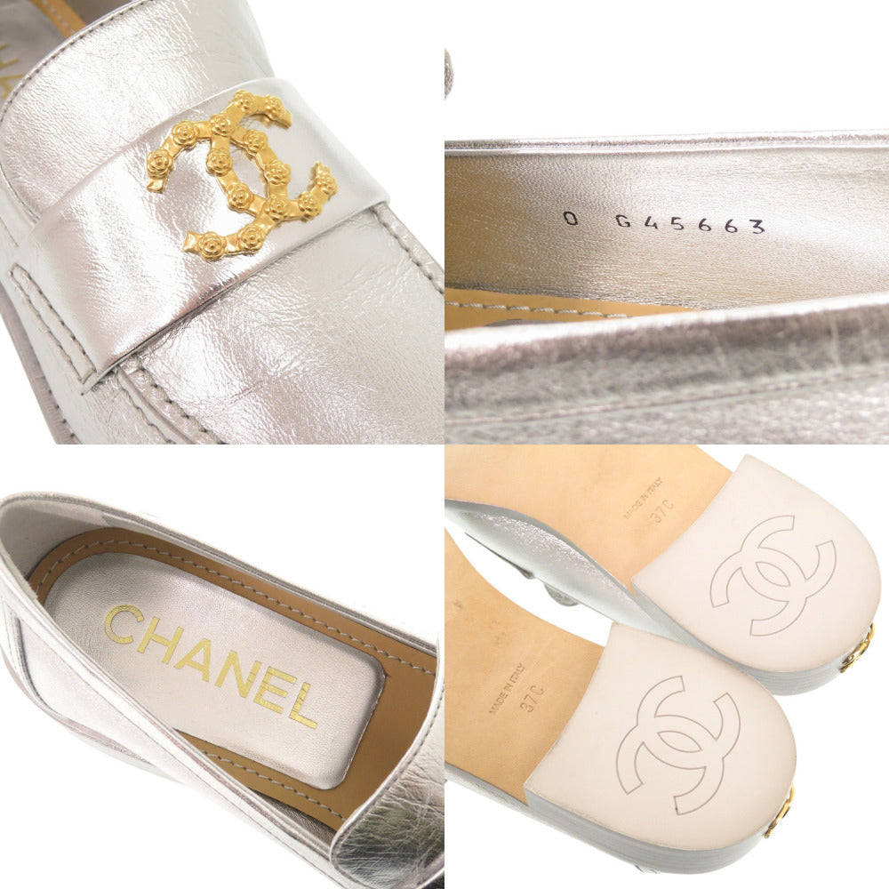 Chanel Loafers, Silver Metallic Leather with Gold CC, Unworn, Size 37C, view 9