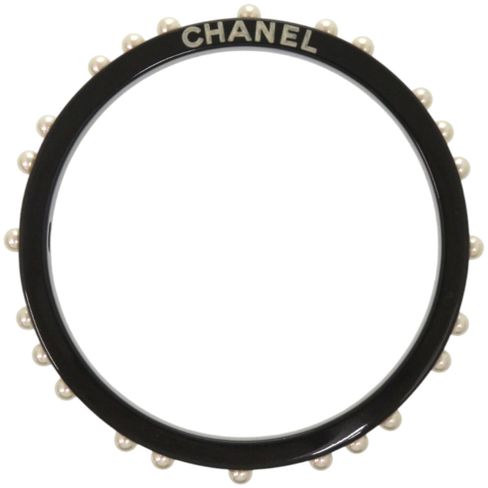 Chanel Logo Bangle, Black Resin Studded with Faux Pearls, Made in France, view 1