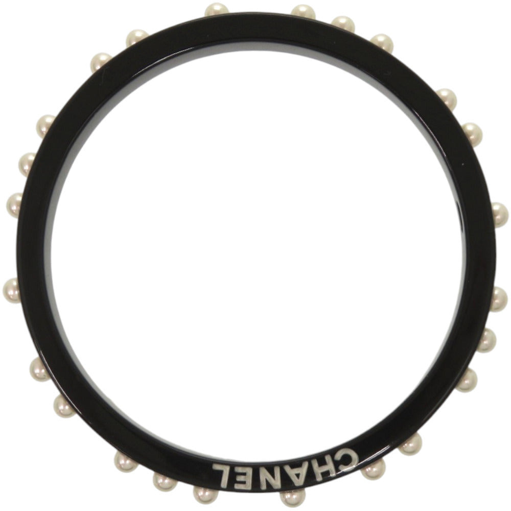 Chanel Logo Bangle, Black Resin Studded with Faux Pearls, Made in France, view 2