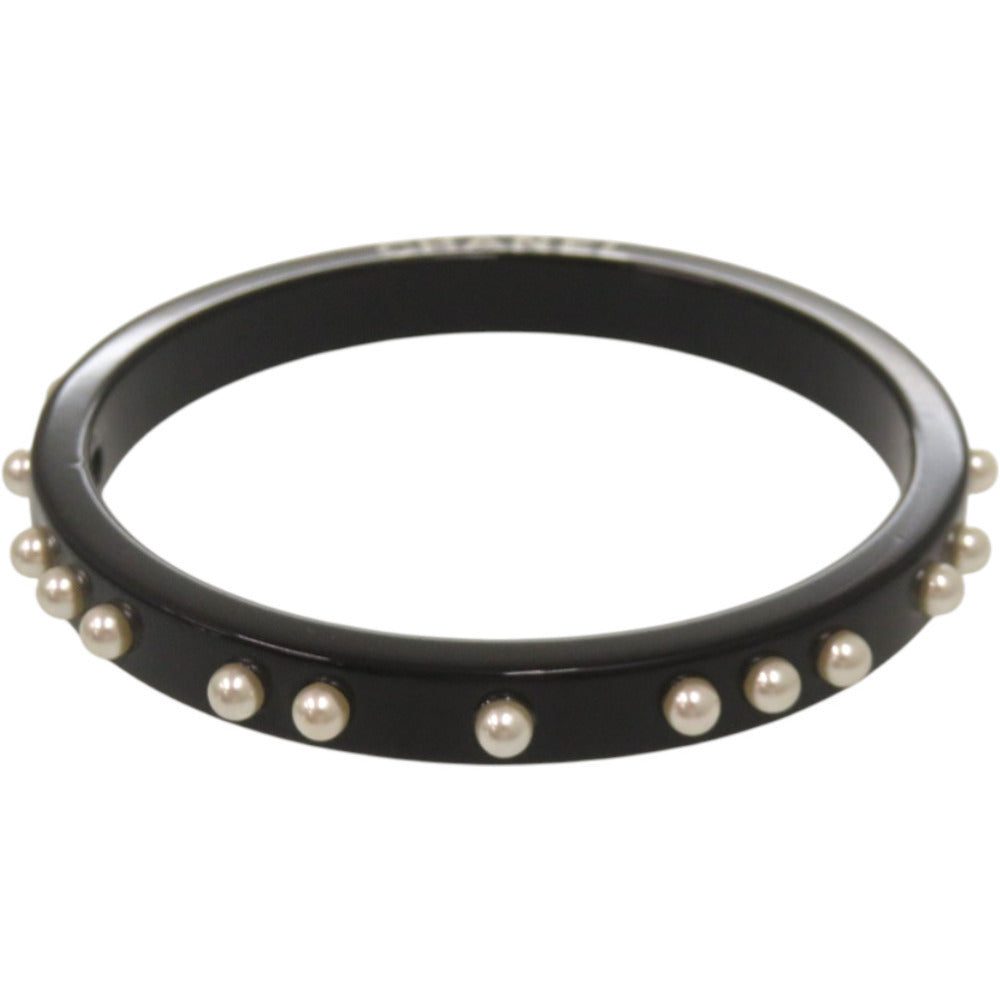 Chanel Logo Bangle, Black Resin Studded with Faux Pearls, Made in France, view 3