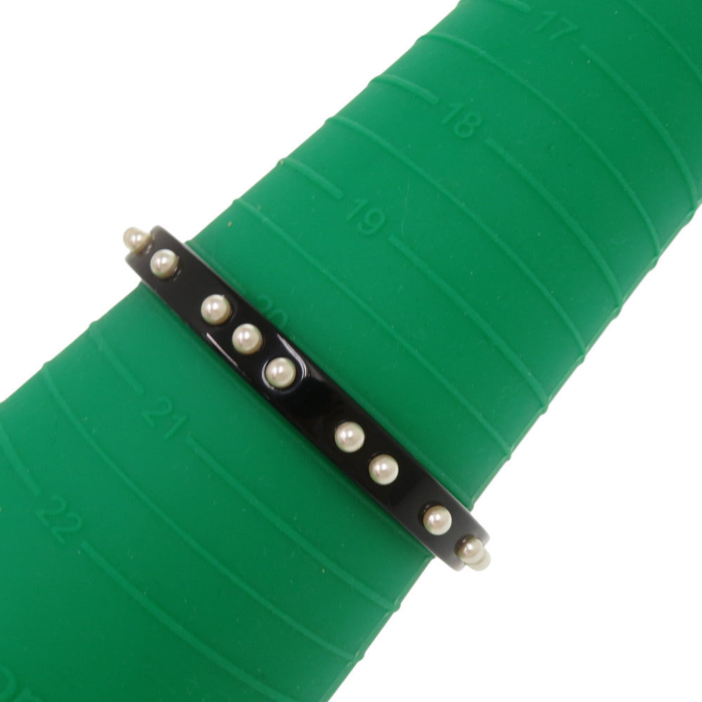 Chanel Logo Bangle, Black Resin Studded with Faux Pearls, Made in France, view 6