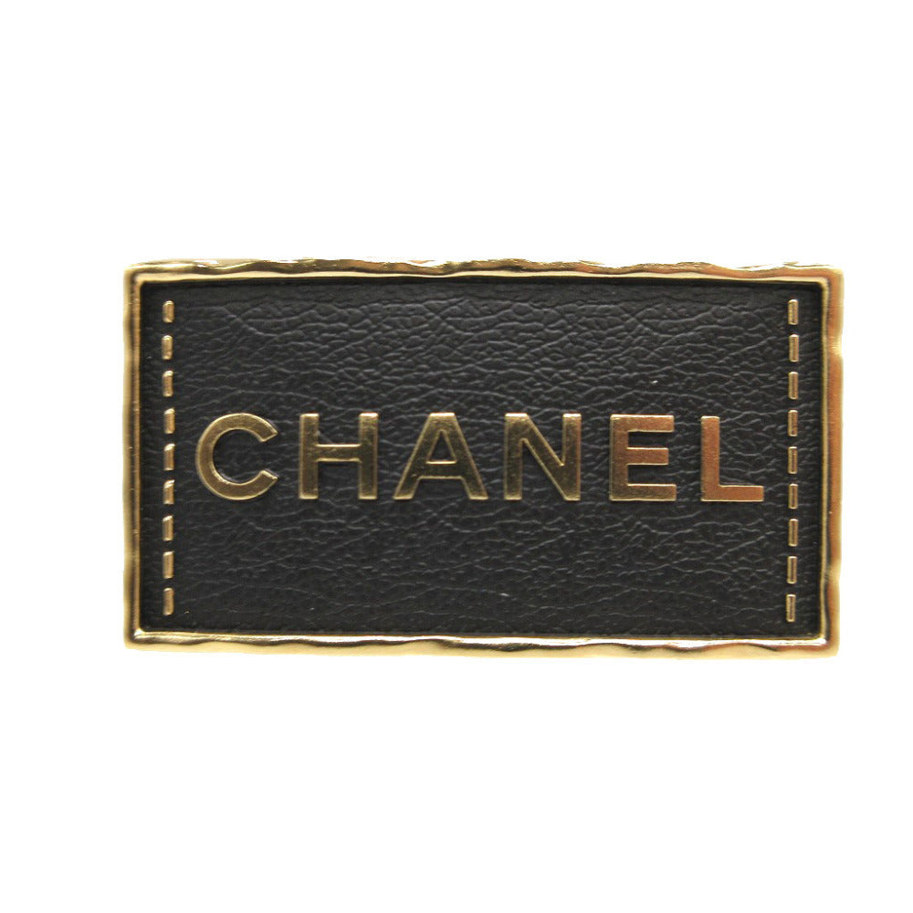 Chanel Logo Plaque Brooch, Black Leather with Gold-Tone Lettering and Stitched Frame, Spring 2023 (A23S), with Box, view 1