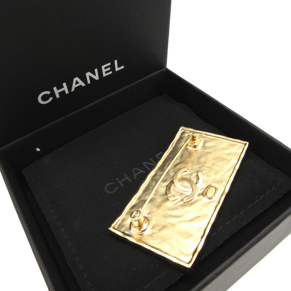 Chanel Logo Plaque Brooch, Black Leather with Gold-Tone Lettering and Stitched Frame, Spring 2023 (A23S), with Box, view 2