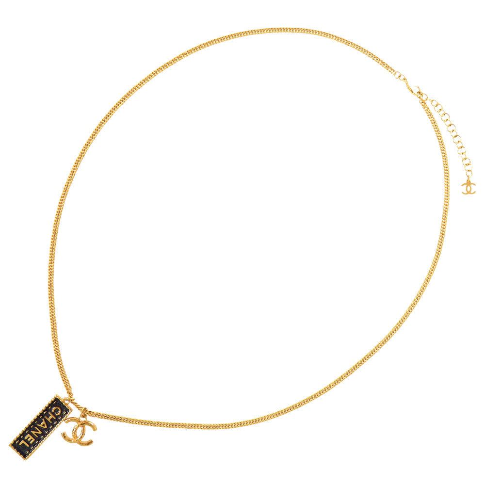 Chanel Logo Plate Pendant Necklace, Black Enamel and Gold Tone, Spring 2024 (24P), with Box, view 1