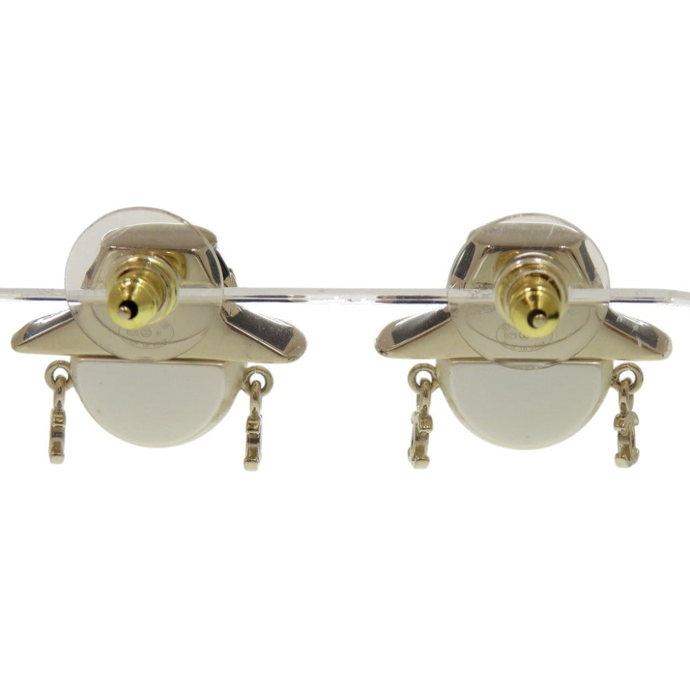 Chanel Mademoiselle Doll Earrings, Faux Pearl Face under a Black Boater, Gold Tone, with Box, view 3
