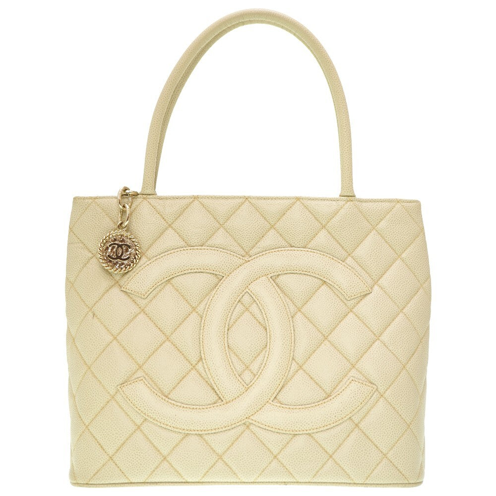 Chanel Medallion Tote, Ivory-Grey Caviar Leather, CC Medallion Zip Pull, Circa 2002, view 1