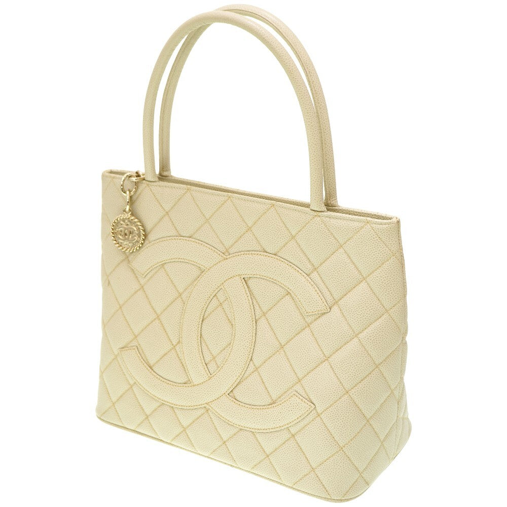 Chanel Medallion Tote, Ivory-Grey Caviar Leather, CC Medallion Zip Pull, Circa 2002, view 2