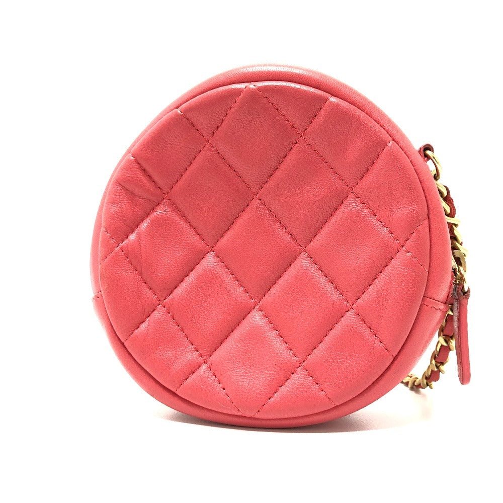 Chanel Mini Round Quilted Chain Bag with Lucky Charm Studs, Coral Pink Lambskin, view 4