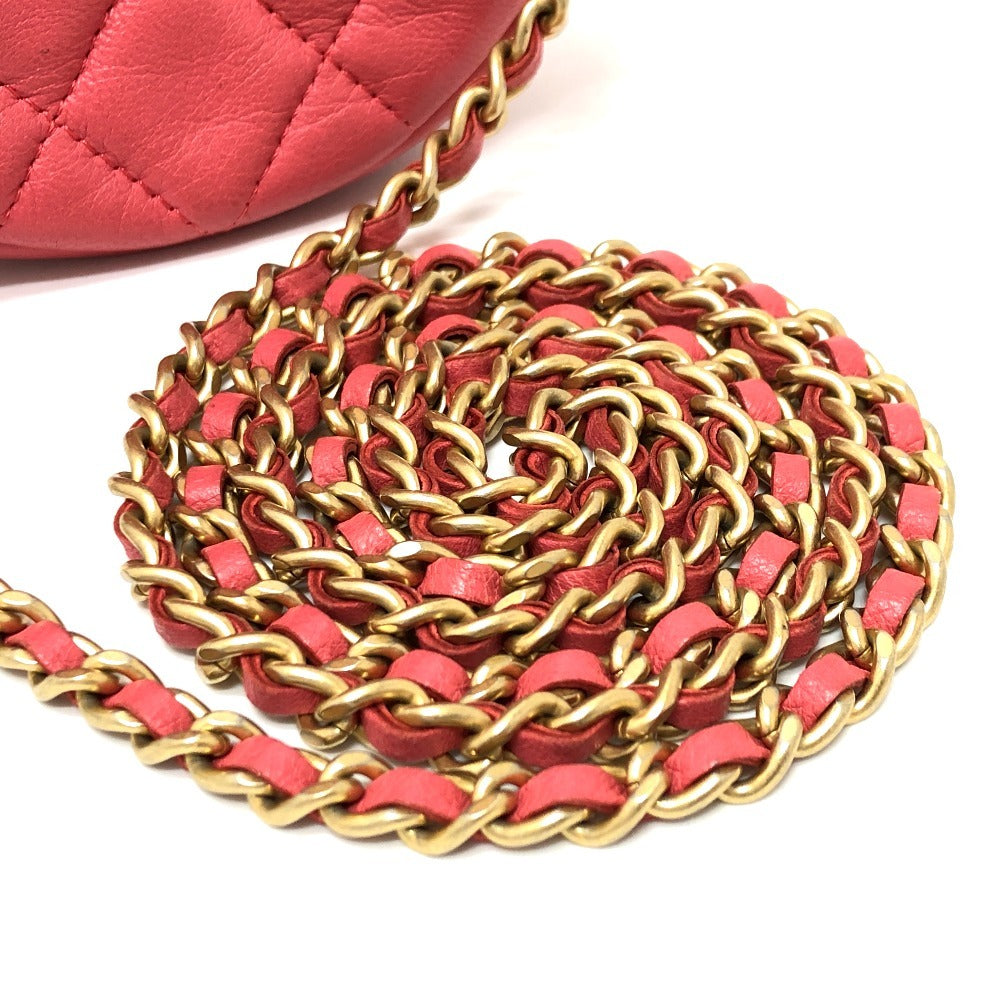 Chanel Mini Round Quilted Chain Bag with Lucky Charm Studs, Coral Pink Lambskin, view 7