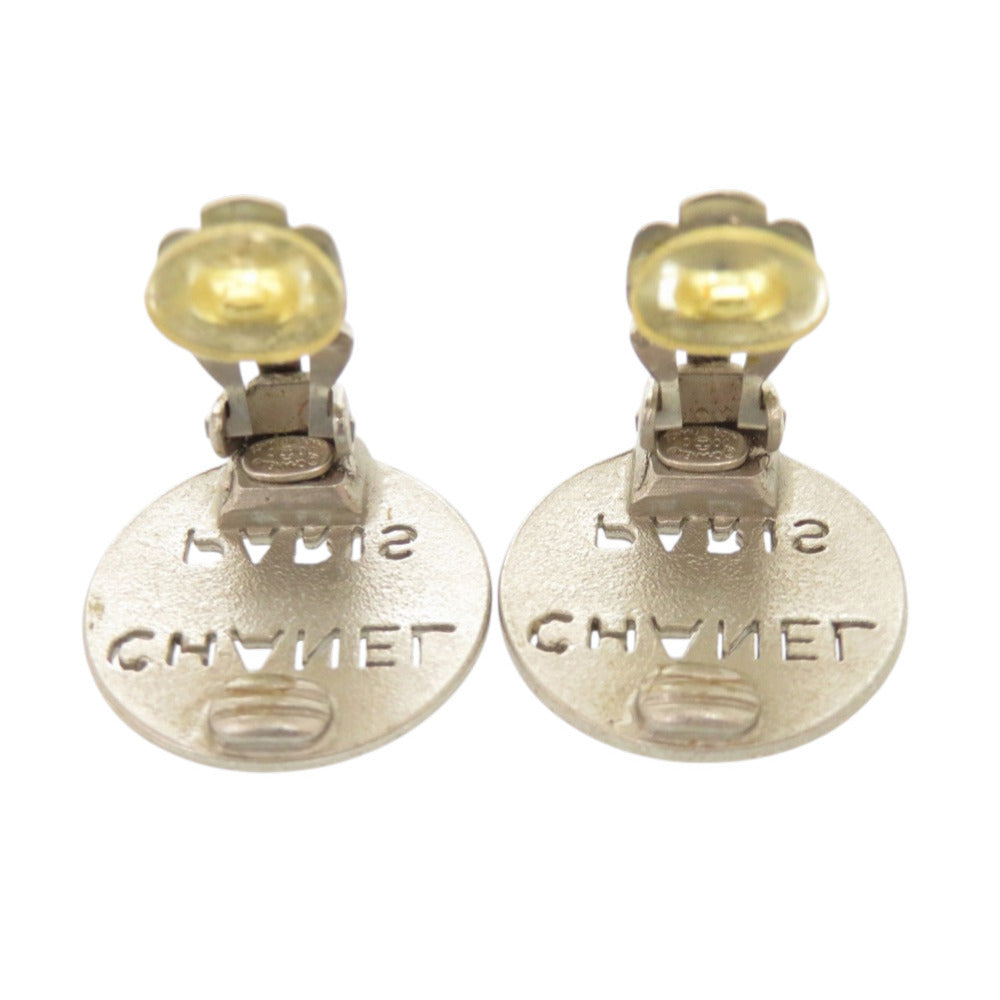 Chanel Paris Logo Disc Clip-On Earrings, Silver Tone, Cruise 2000 (00C), view 3