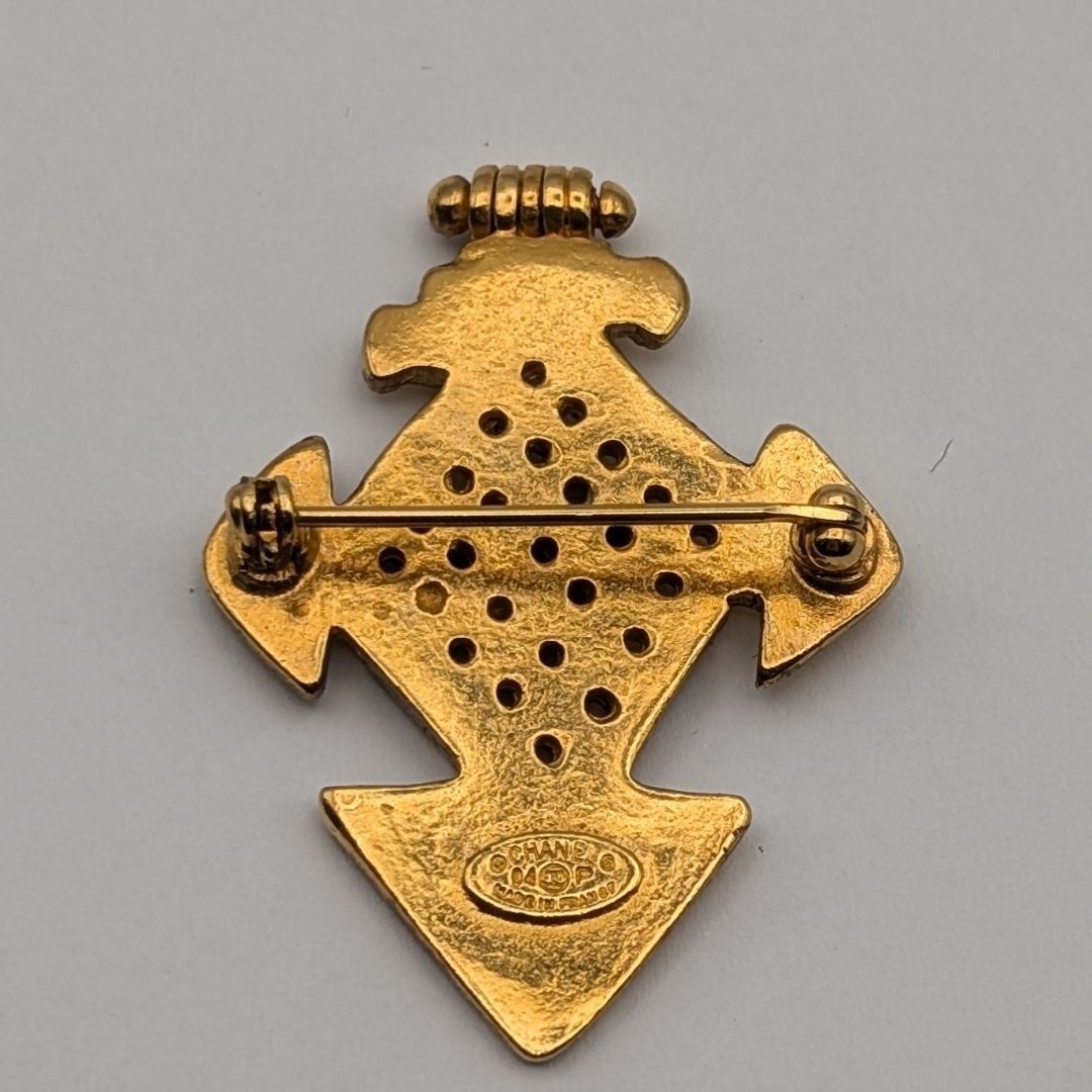 Chanel Pierced Cross Brooch with CC, Gilt Metal, Spring 1994 (94P), Boxed, view 4