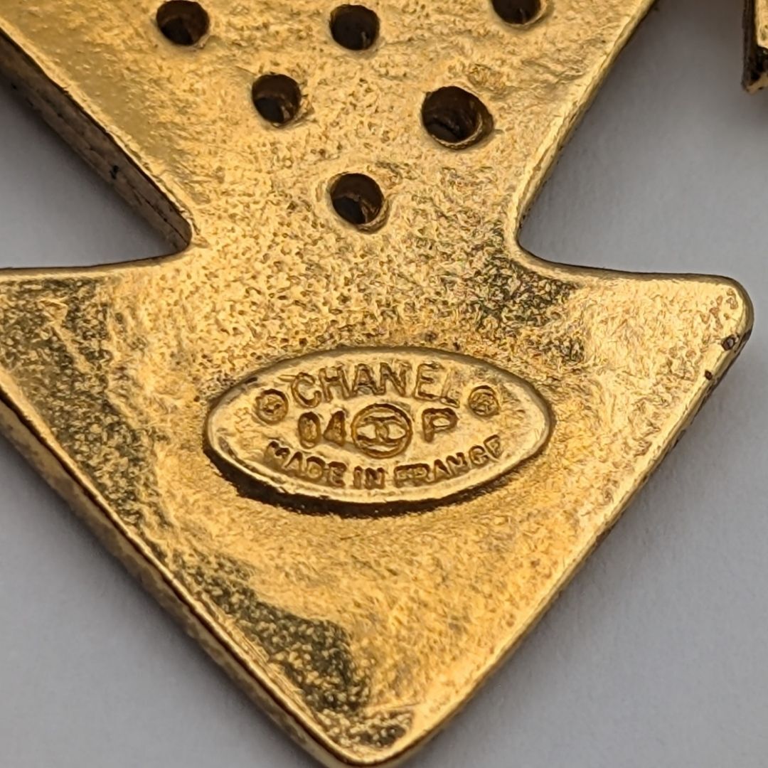 Chanel Pierced Cross Brooch with CC, Gilt Metal, Spring 1994 (94P), Boxed, view 7