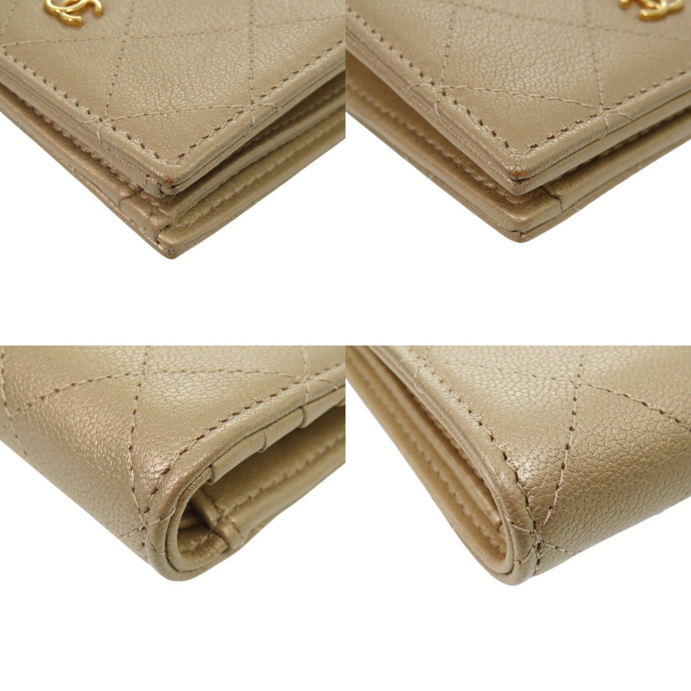 Chanel Quilted Bifold Wallet, Gold-Beige Calfskin with CC Snap, Current Series, view 3
