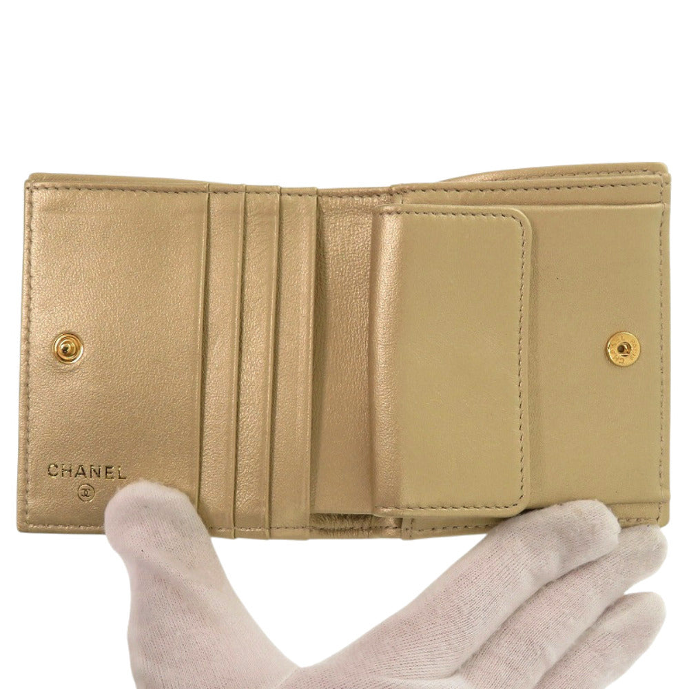 Chanel Quilted Bifold Wallet, Gold-Beige Calfskin with CC Snap, Current Series, view 4