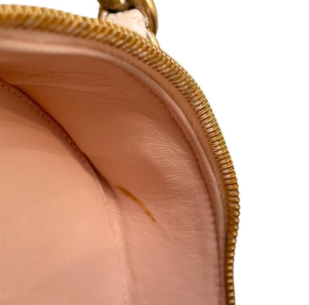 CHANEL Round Enamel Vanity Bag, Beige and Black with Oversized CC, Gold-Tone Braided Chain Handle, Vintage, photograph 6 of 10