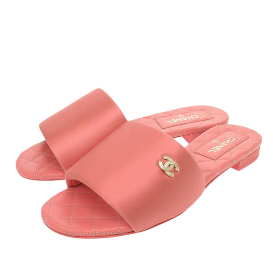 Chanel Satin Slides, Pink Quilted Band with Gold CC, Unused, Size 37, view 1