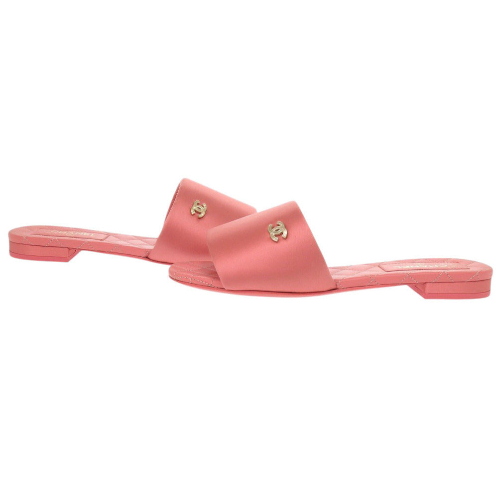Chanel Satin Slides, Pink Quilted Band with Gold CC, Unused, Size 37, view 5
