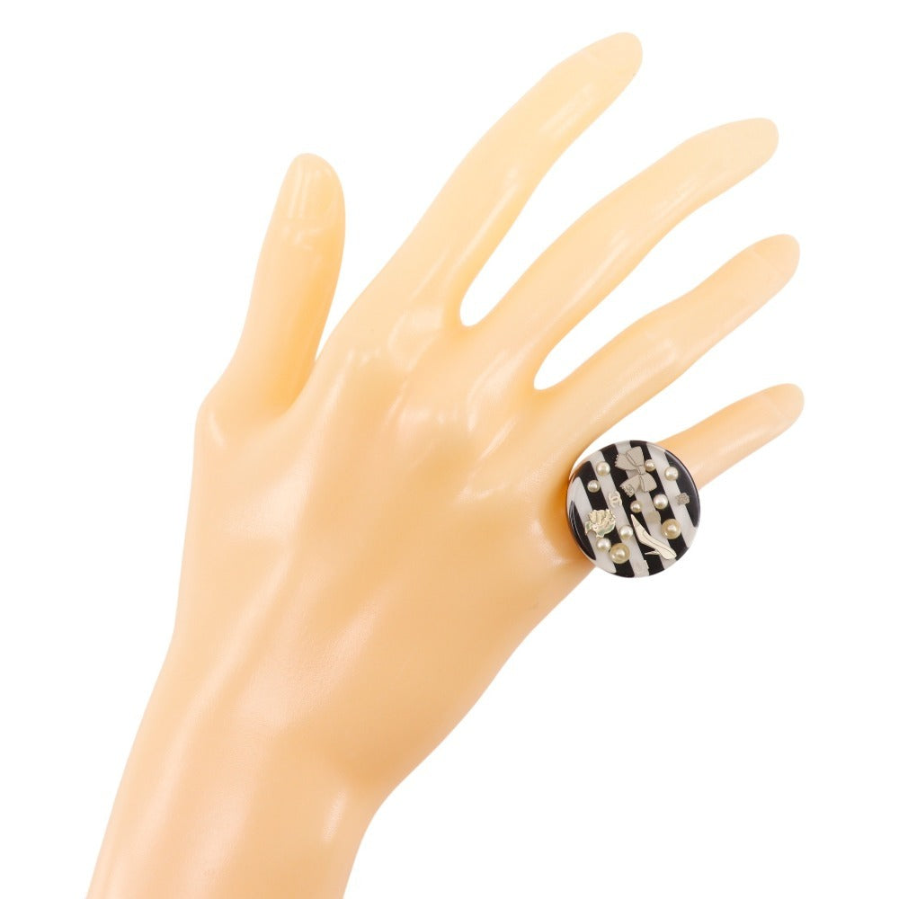 Chanel Striped Resin Cocktail Ring, Inlaid Pearls, Bow, Slipper Charms, view 2