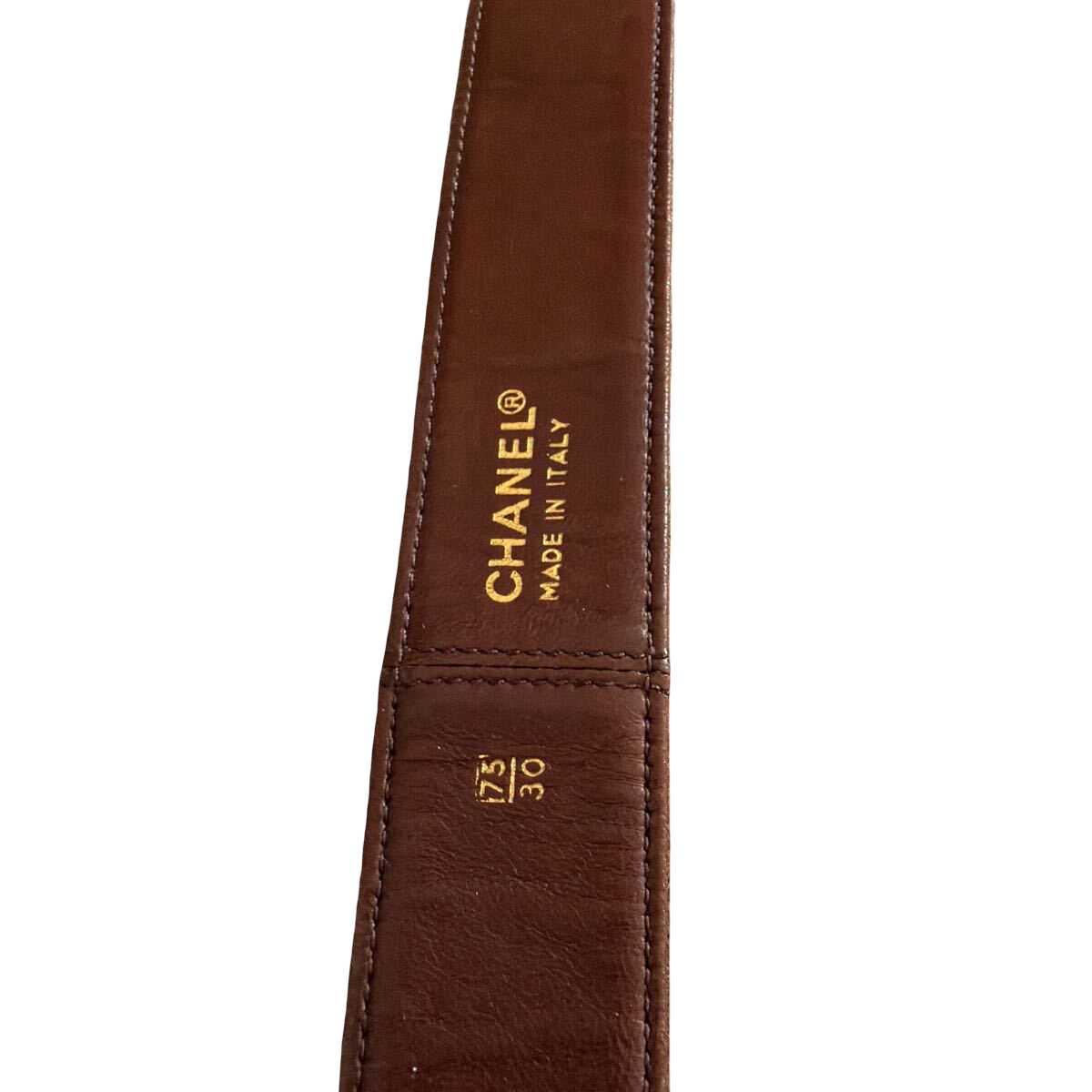 Chanel brown suede belt with chain-woven CC buckle, vintage – leather lining with CHANEL stamp