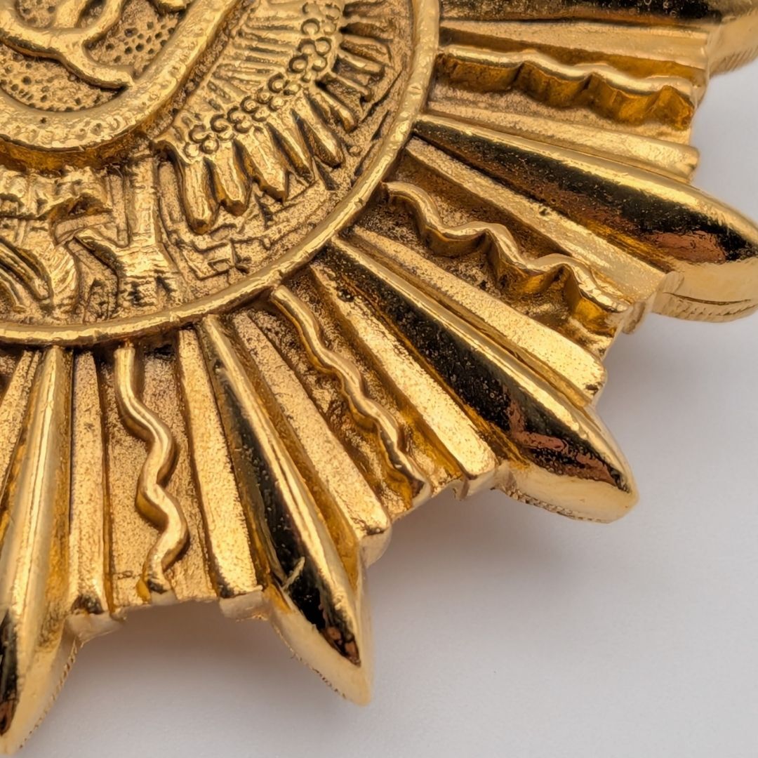 Chanel Sunburst Emblem Brooch with Crest, Gilt Metal, Early Vintage, view 2
