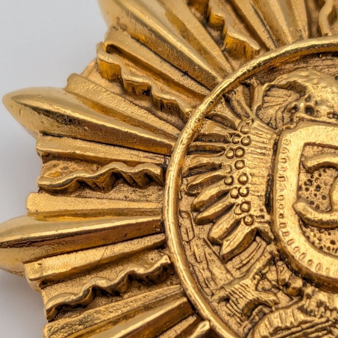 Chanel Sunburst Emblem Brooch with Crest, Gilt Metal, Early Vintage, view 3