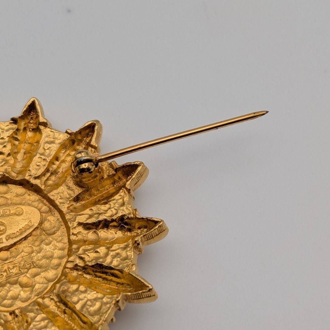 Chanel Sunburst Emblem Brooch with Crest, Gilt Metal, Early Vintage, view 6