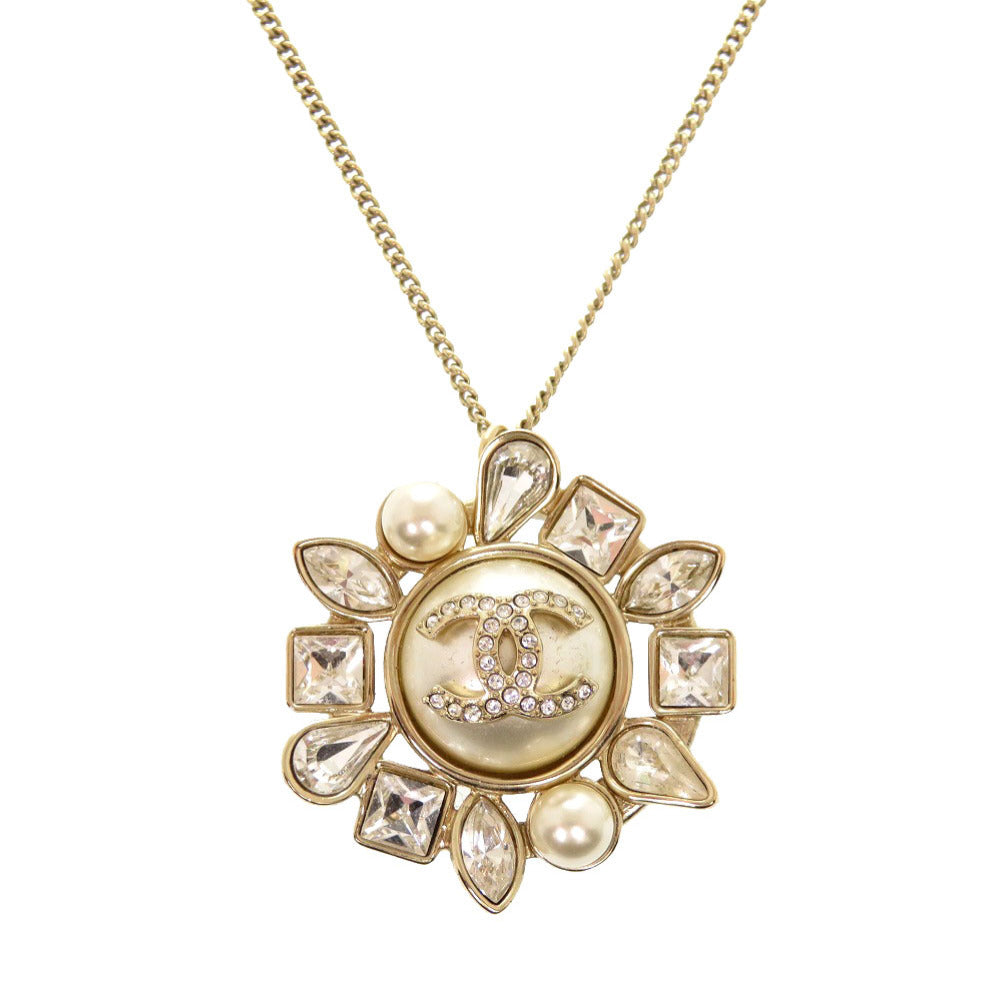 Chanel Sunburst Pendant Necklace with Faux Pearl and Crystals, Champagne Gold, Autumn 2019 (19K), view 1