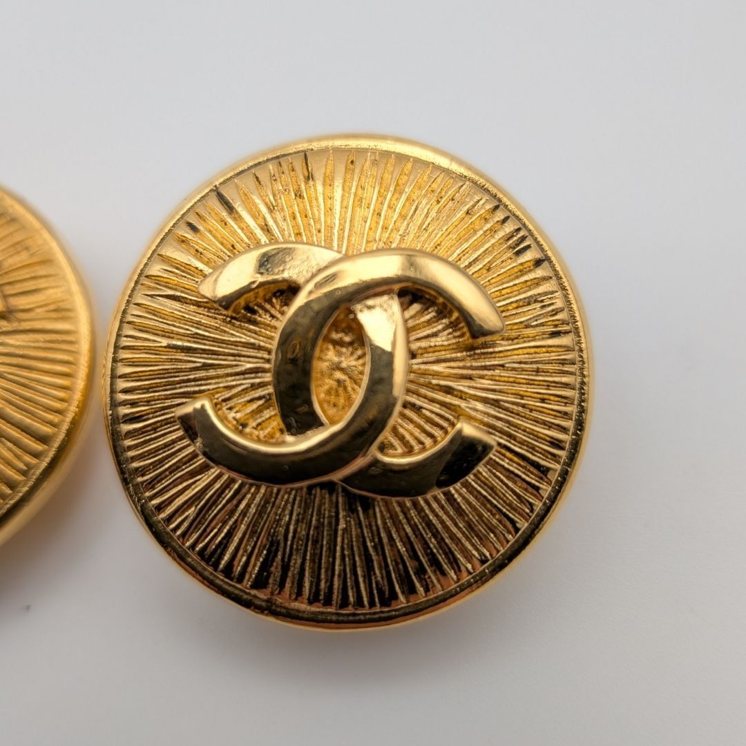 Chanel Sunray Disc Clip-On Earrings with CC, Gilt, Early Vintage, view 2