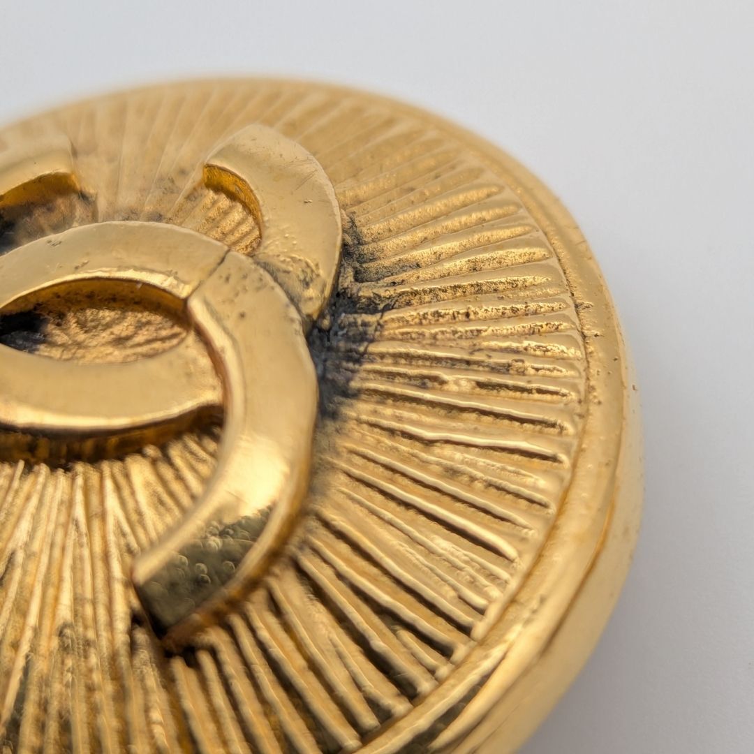 Chanel Sunray Disc Clip-On Earrings with CC, Gilt, Early Vintage, view 4