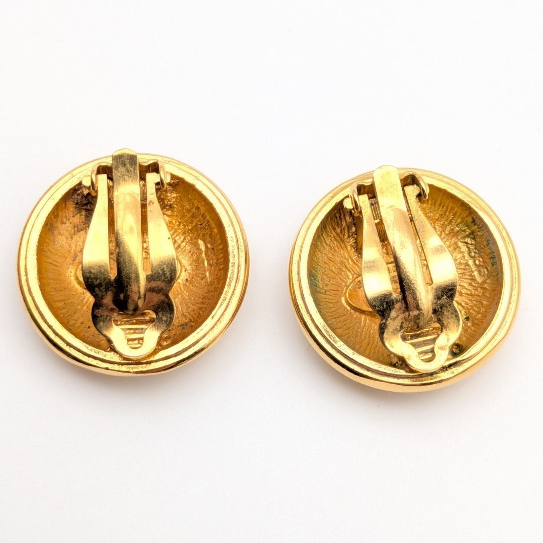Chanel Sunray Disc Clip-On Earrings with CC, Gilt, Early Vintage, view 6