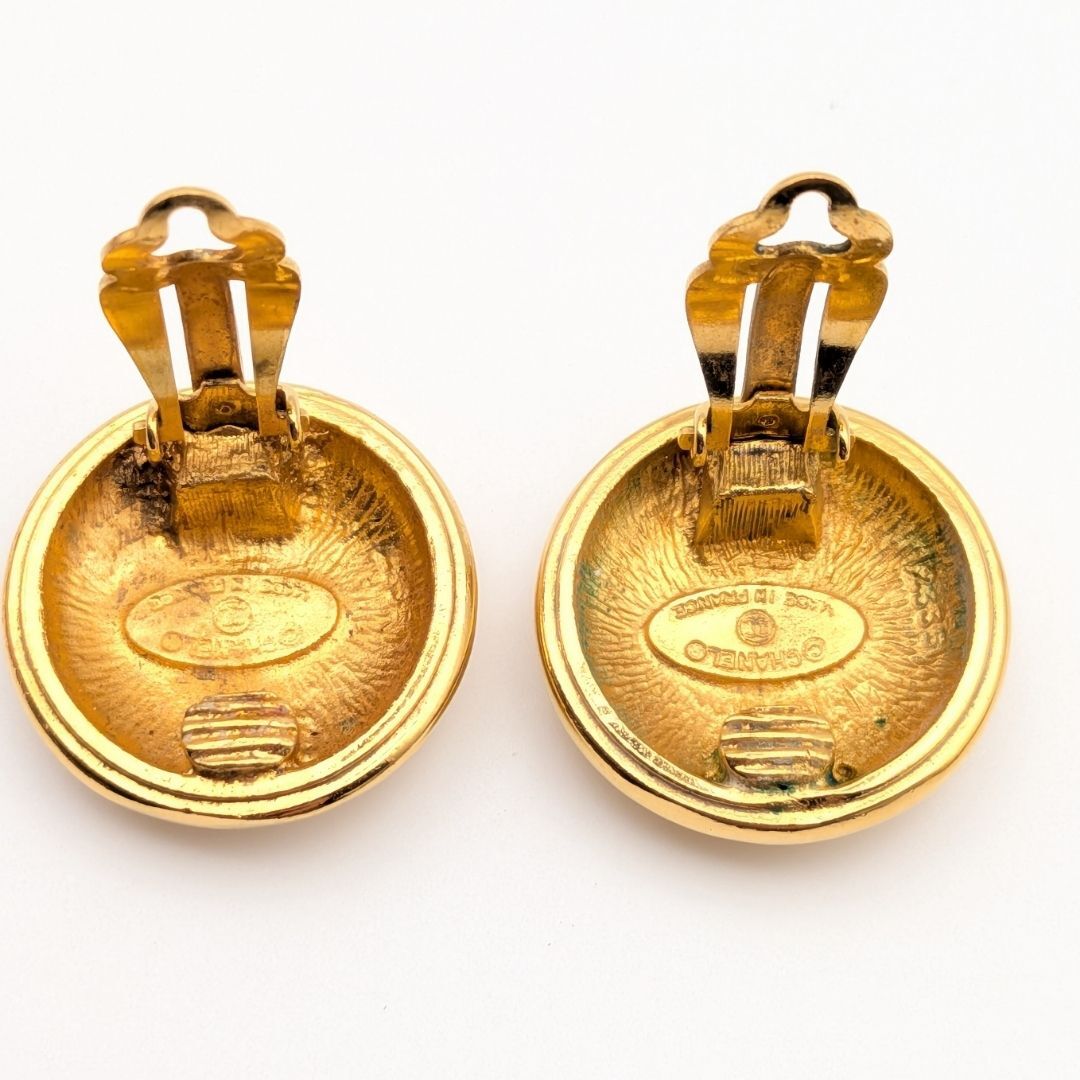 Chanel Sunray Disc Clip-On Earrings with CC, Gilt, Early Vintage, view 7