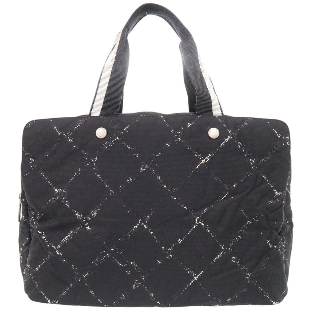 Chanel Travel Line Boston Bag, Black Nylon with White Quilt Print and Red Lining, 5 Series
