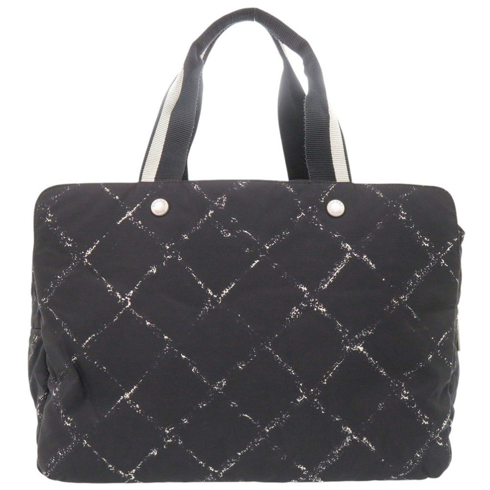 Chanel Travel Line Boston Bag, Black Nylon with White Quilt Print and Red Lining, 5 Series