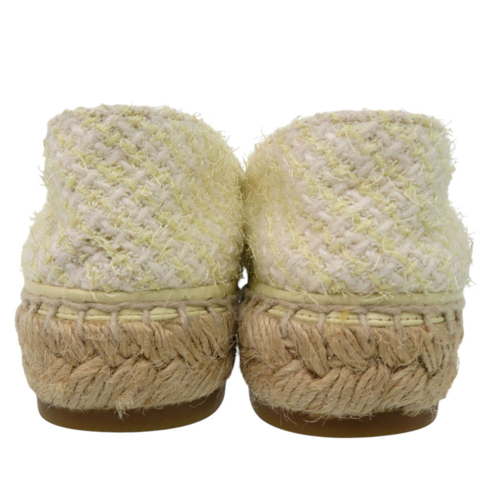 Chanel Tweed Espadrilles, Ivory with Black Cap Toe and Metallic CC, Size 36, view 6