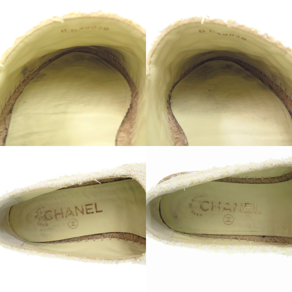 Chanel Tweed Espadrilles, Ivory with Black Cap Toe and Metallic CC, Size 36, view 9