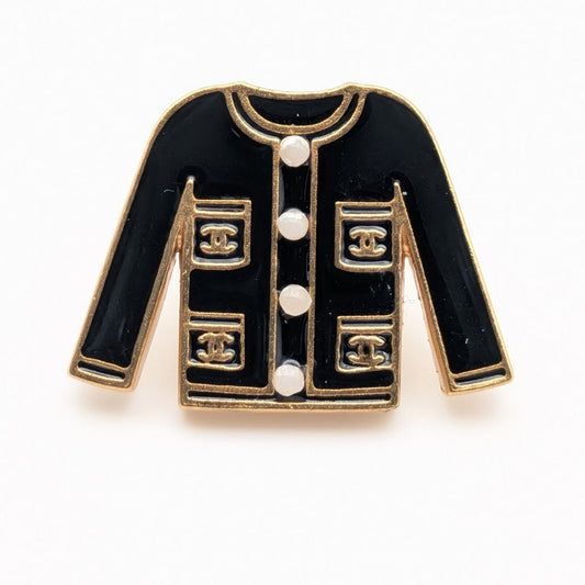 Chanel Black Enamel Jacket Pin Brooch with Faux Pearls, Autumn 2002 (02A), view 1