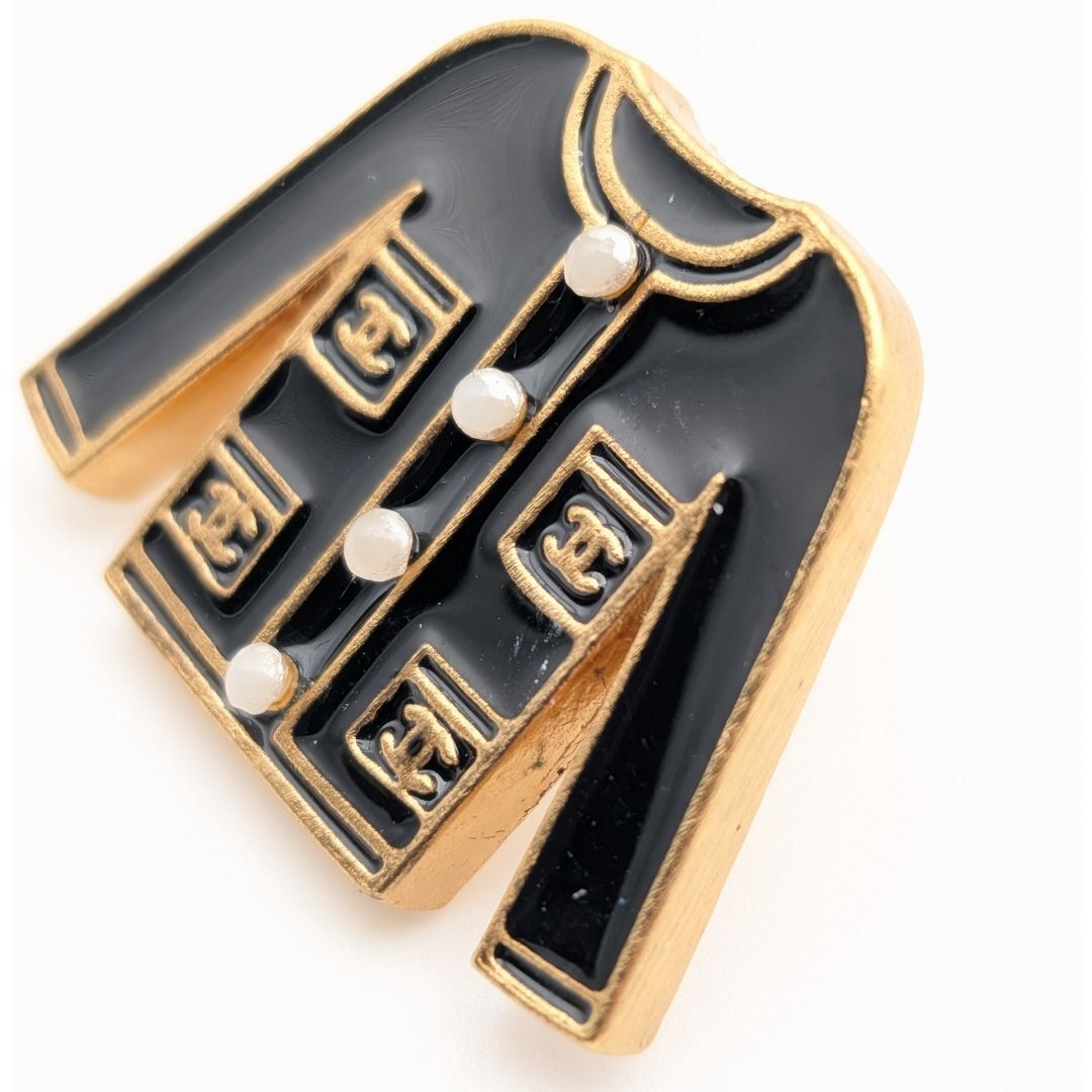 Chanel Black Enamel Jacket Pin Brooch with Faux Pearls, Autumn 2002 (02A), view 3