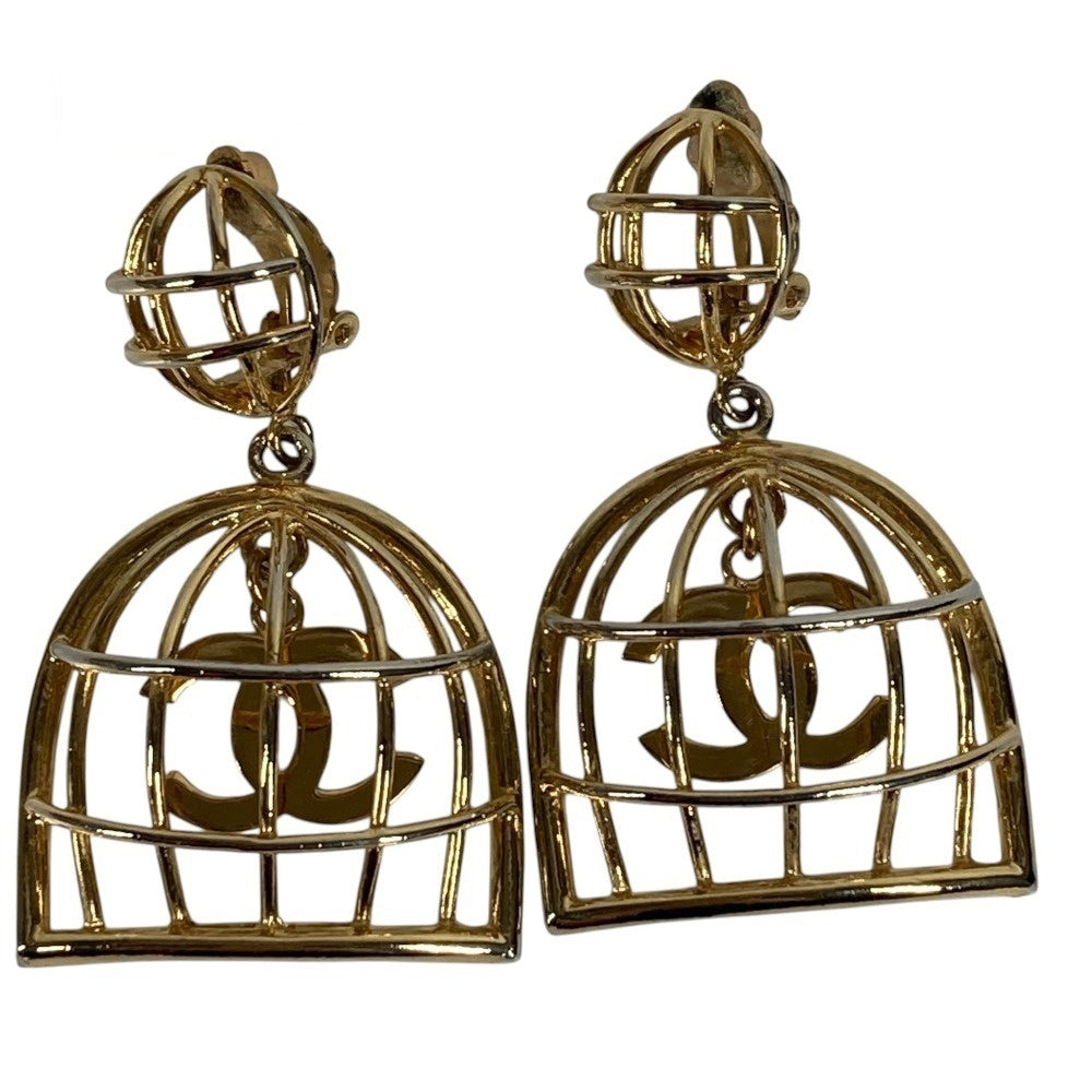 Chanel Vintage Birdcage CC Clip-On Drop Earrings, Gold Tone, Large Statement Pair, view 1