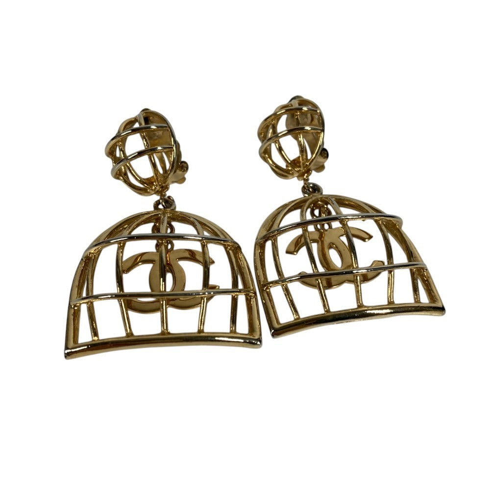 Chanel Vintage Birdcage CC Clip-On Drop Earrings, Gold Tone, Large Statement Pair, view 5