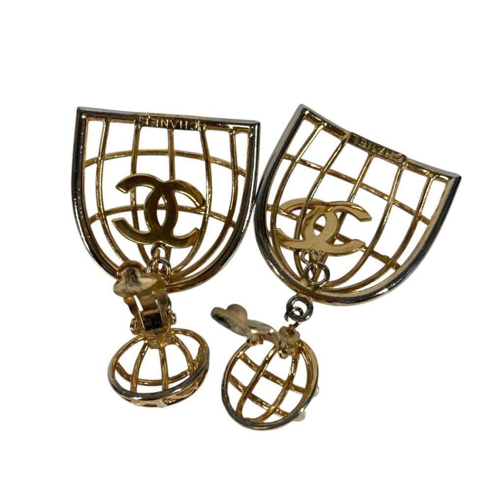 Chanel Vintage Birdcage CC Clip-On Drop Earrings, Gold Tone, Large Statement Pair, view 8