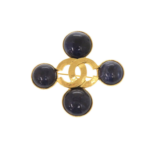 Chanel Vintage Cabochon Cross Brooch, Four Blue Stones around a CC, Gold Tone, Autumn 1995 (95A), view 1