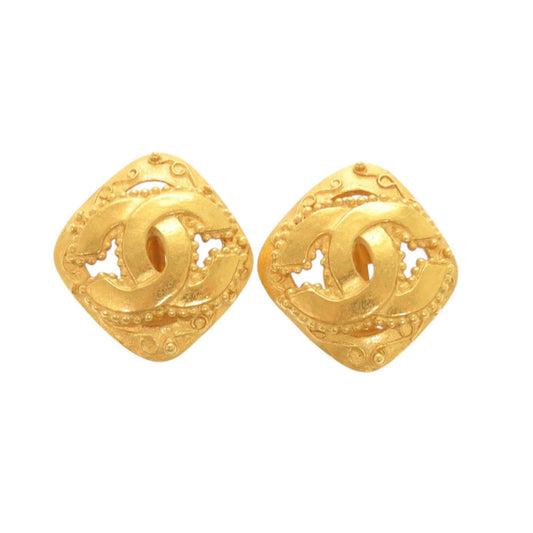 Chanel Vintage CC Openwork Diamond-Shape Clip-On Earrings, Gold Tone, Autumn 1996, view 1