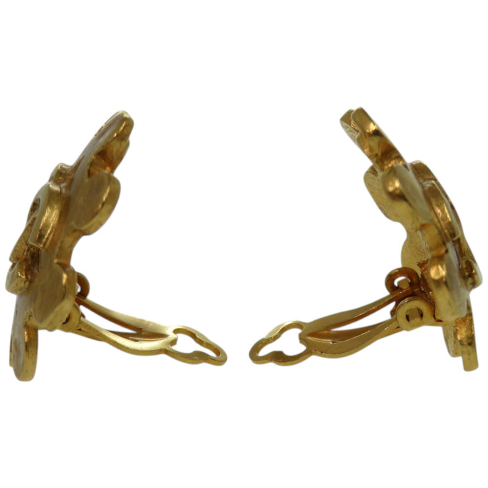 Chanel Vintage CC Flower Clip-On Earrings, Gold Tone, view 4