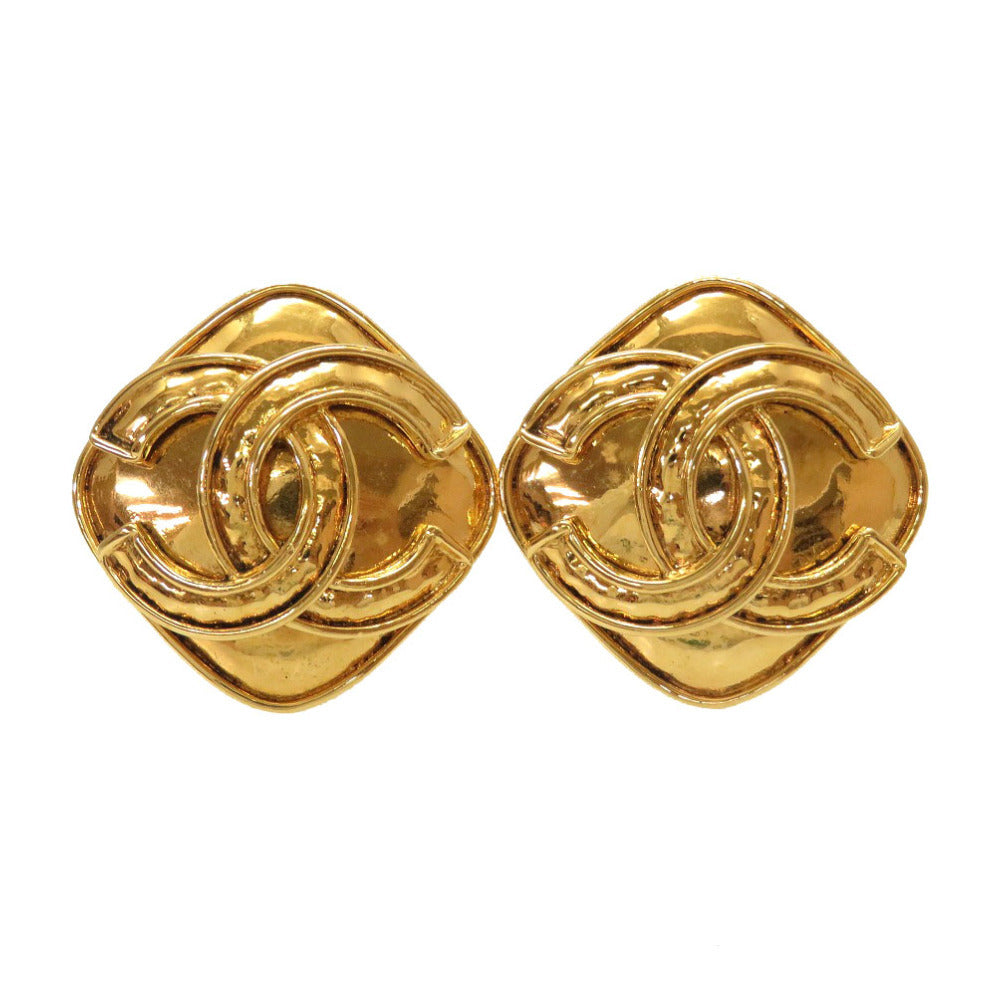 Chanel Vintage CC Hammered Lozenge Clip-On Earrings, Gold Tone, Spring 1994 (94P), with Box, view 1
