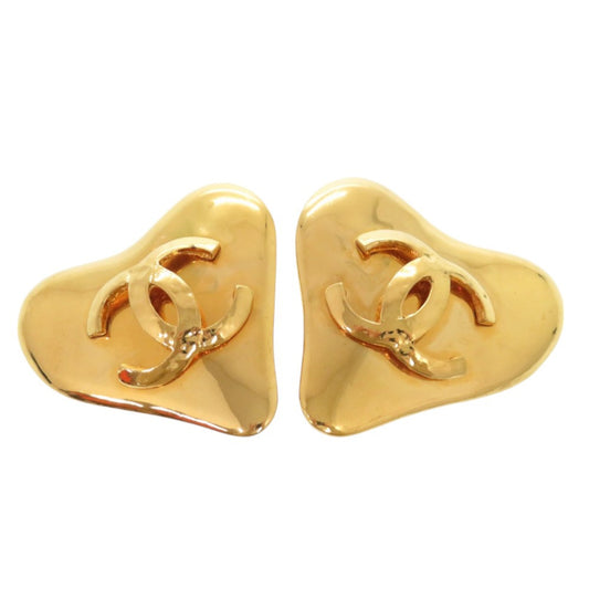 Chanel Vintage Heart Clip-On Earrings with Raised CC, Gold Tone, Spring 1993 (93P), with Box, view 1