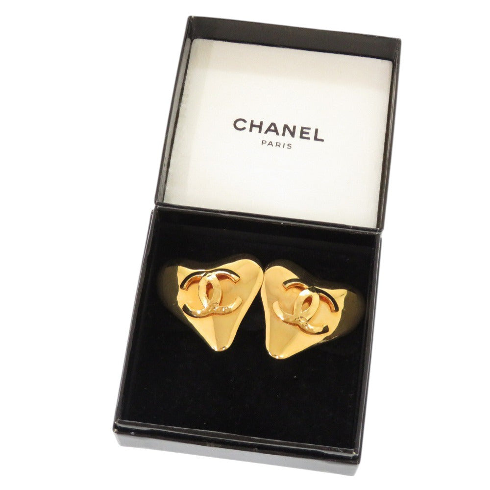 Chanel Vintage Heart Clip-On Earrings with Raised CC, Gold Tone, Spring 1993 (93P), with Box, view 2