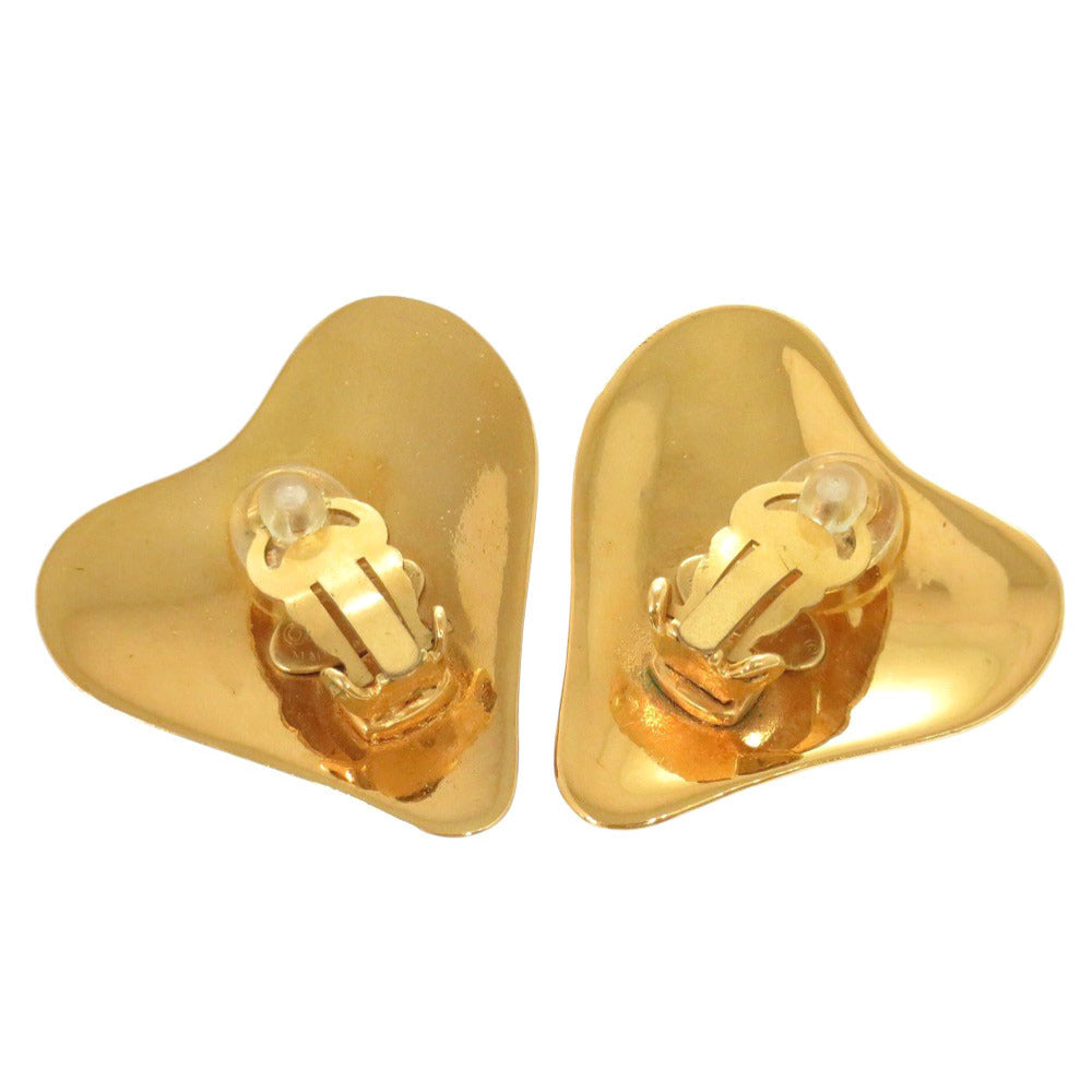 Chanel Vintage Heart Clip-On Earrings with Raised CC, Gold Tone, Spring 1993 (93P), with Box, view 3