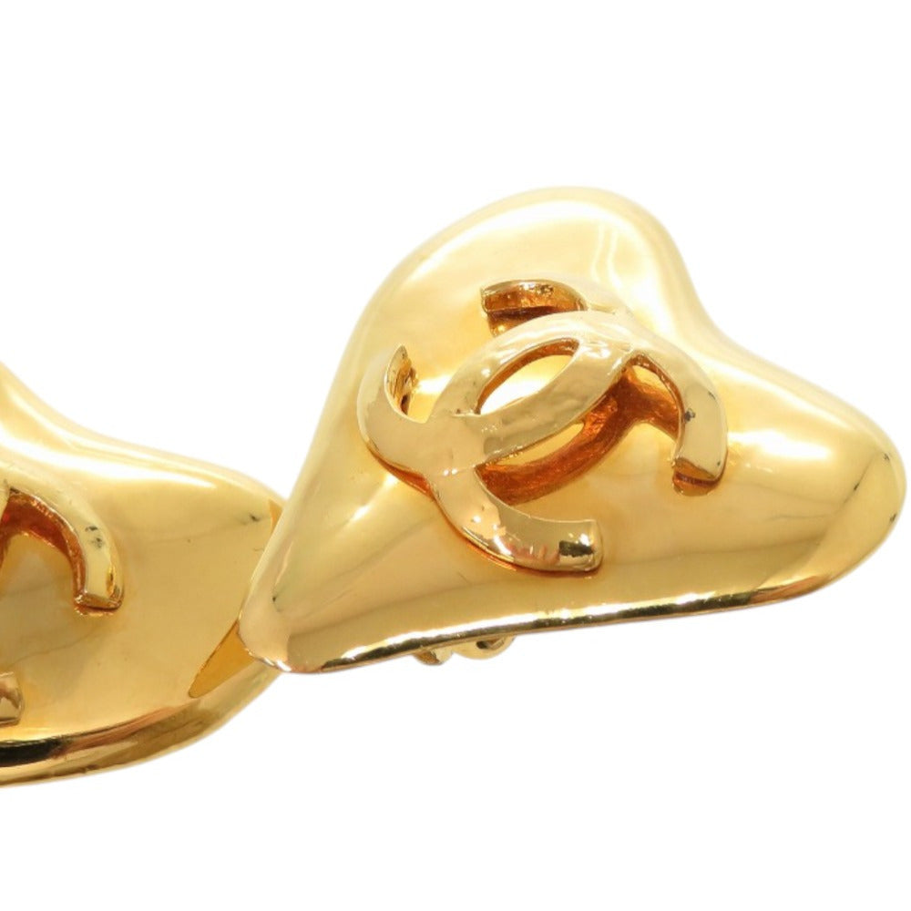 Chanel Vintage Heart Clip-On Earrings with Raised CC, Gold Tone, Spring 1993 (93P), with Box, view 9