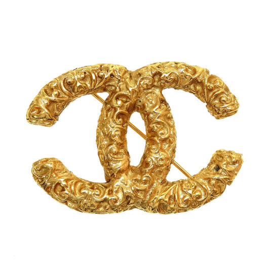Chanel Vintage CC Lava Brooch, Textured Gold Tone, Autumn 1995 (95A), view 1