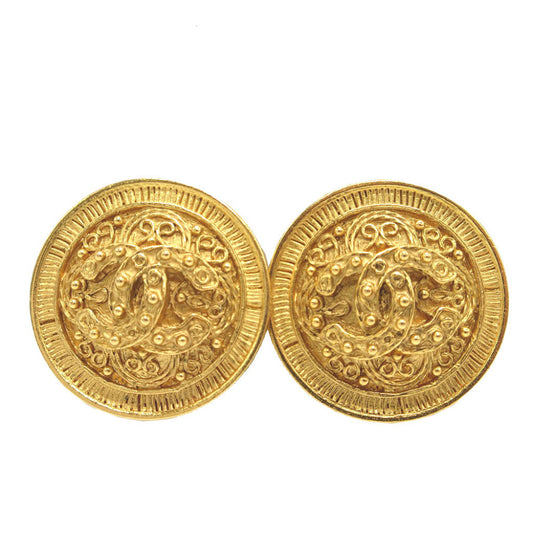 Chanel Vintage CC Lava Round Clip-On Earrings, Textured Gold Tone, Autumn 1994 (94A), view 1